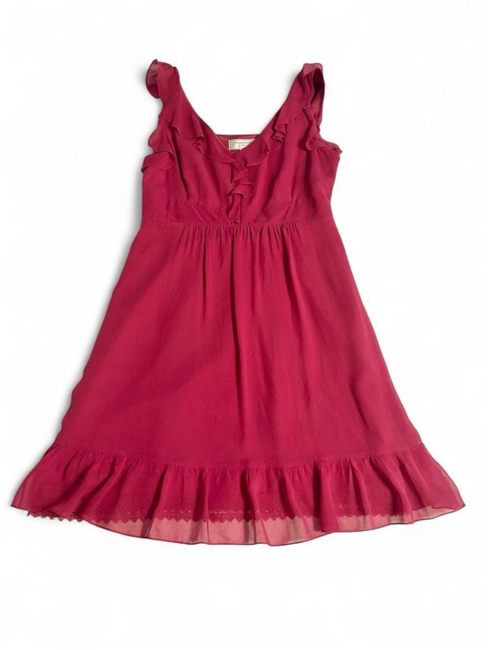 Moulinette Soeurs Anthropologie Size 4 100% Silk Magenta Ruffle Dress